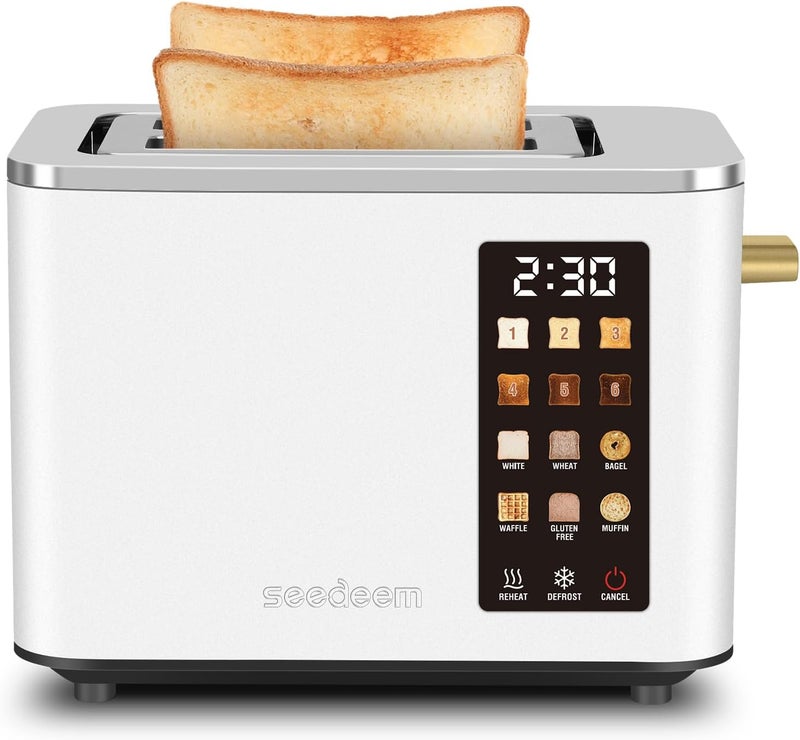 SEEDEEM Toaster 2 Slice, Touch Control Screen, Smart Stainless Toaster, 6 Shade Setting, 6 Bread Selection, Countdown, Removable Crumb Tray, 900W, Pearl White - Image 1